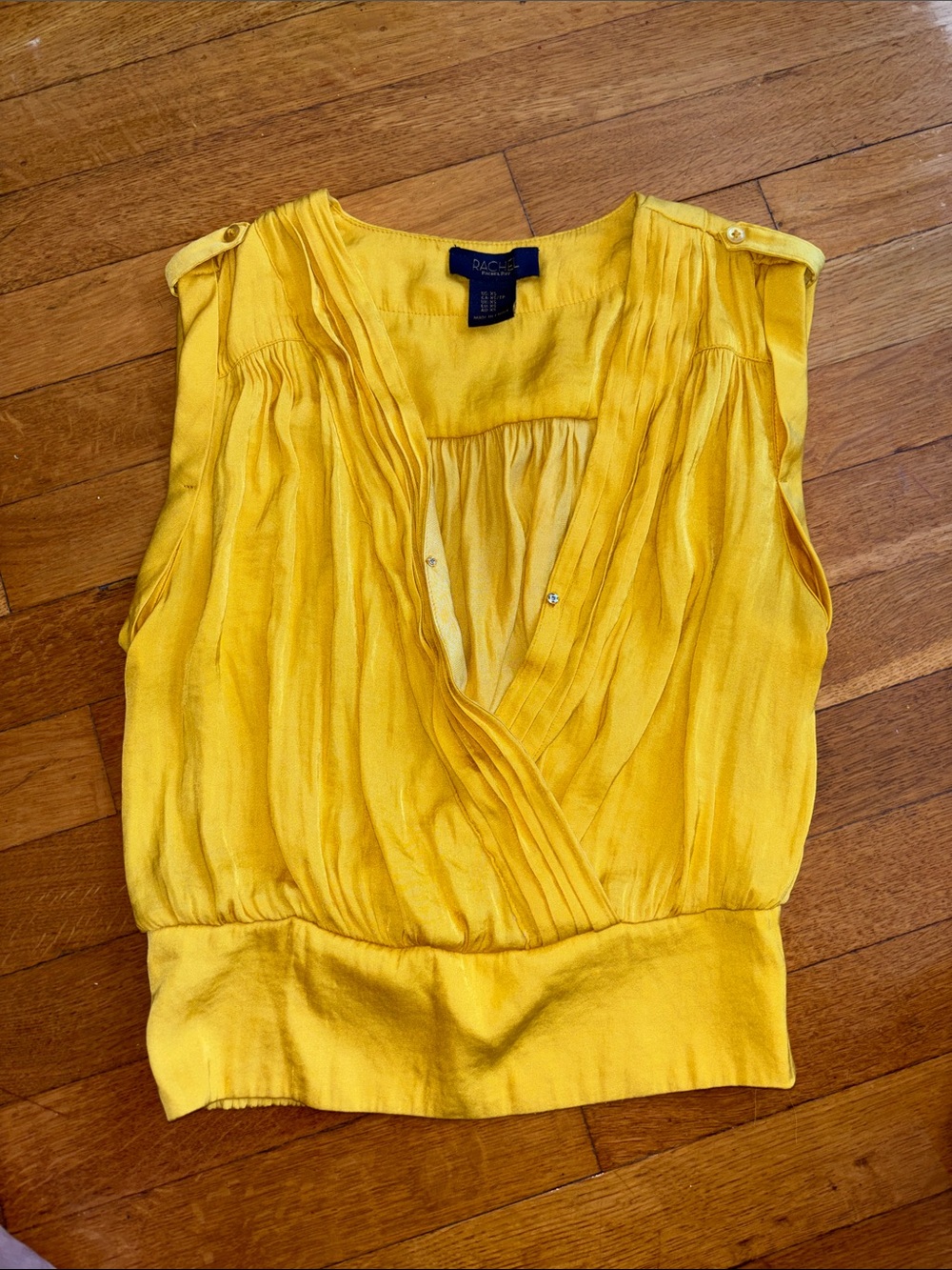RACHEL Rachel Roy Yellow Pleated Sleeveless V-Neck Camisole